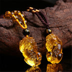 Citrine Pixiu Wealth Pendant Necklace — Crystal Amulet