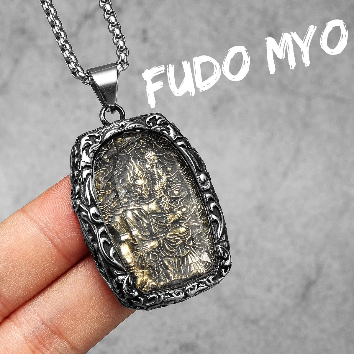 Buddha Glass Pendant Necklace — Stainless Steel