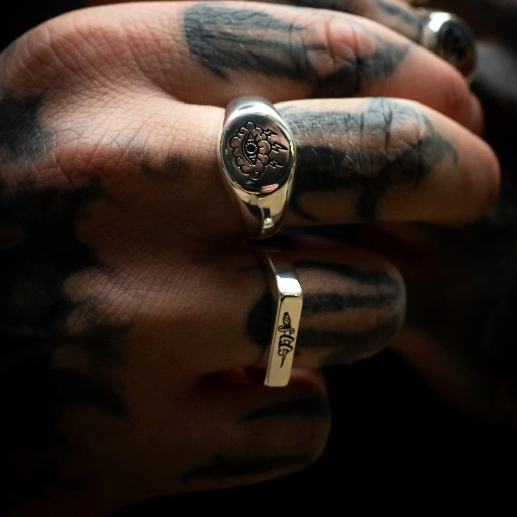 Vintage Storm Eye Charm Ring — Silver-Tone Steel