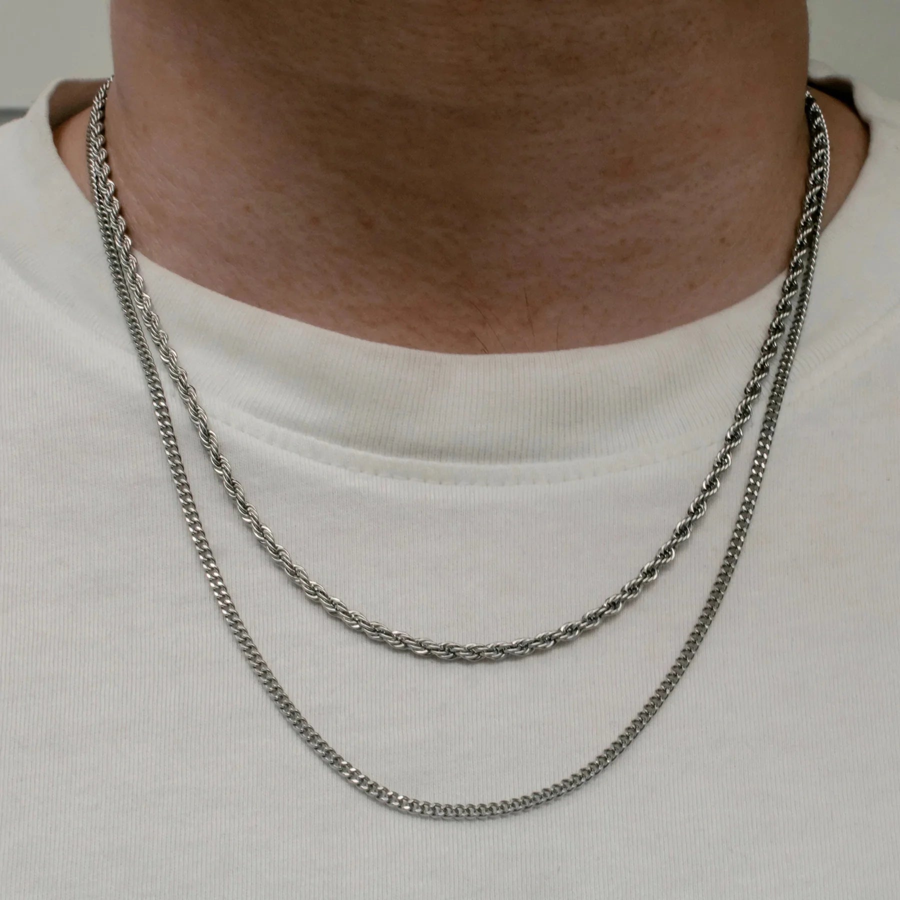 Vnox 3mm/5mm Cuban Chain Necklace for Men,Twisted Rope Links Collar,Stacked Stainless Steel Simple Basic Classic Unisex Necklace