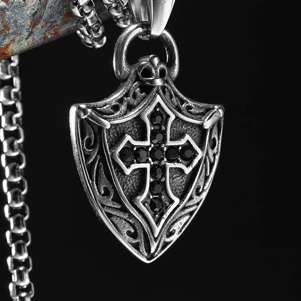 Shield Cross Stainless Steel Pendant Necklace