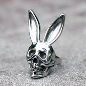 Retro Gothic Rabbit Skeleton Skull Ring — Titanium