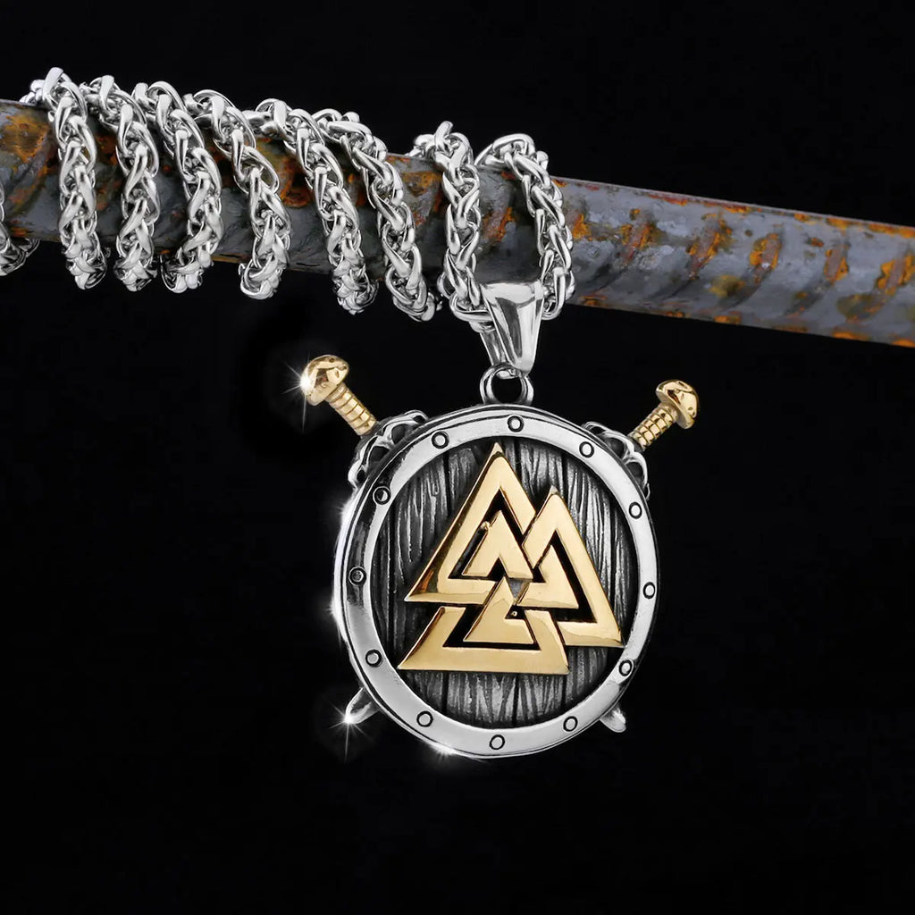 Nordic Totem Amulet Rune Necklace Retro Geometric Pattern Stainless Steel Jewelry Viking Punk Pendant Men's Fashion