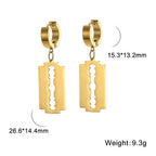Razor Blade Circle Drop Hoop Earrings — Stainless Steel