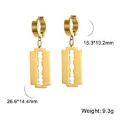 Razor Blade Circle Drop Hoop Earrings — Stainless Steel