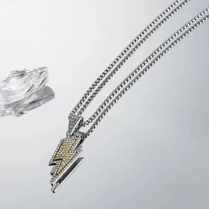 Stainless Steel Lightning Bolt Pendant Necklace Hip-Hop Style Fashionable Jewelry for Women and Men Gift Idea