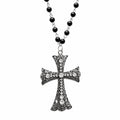 Crystal Filigree Cross Beaded Necklace — Black