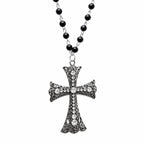 Crystal Filigree Cross Beaded Necklace — Black