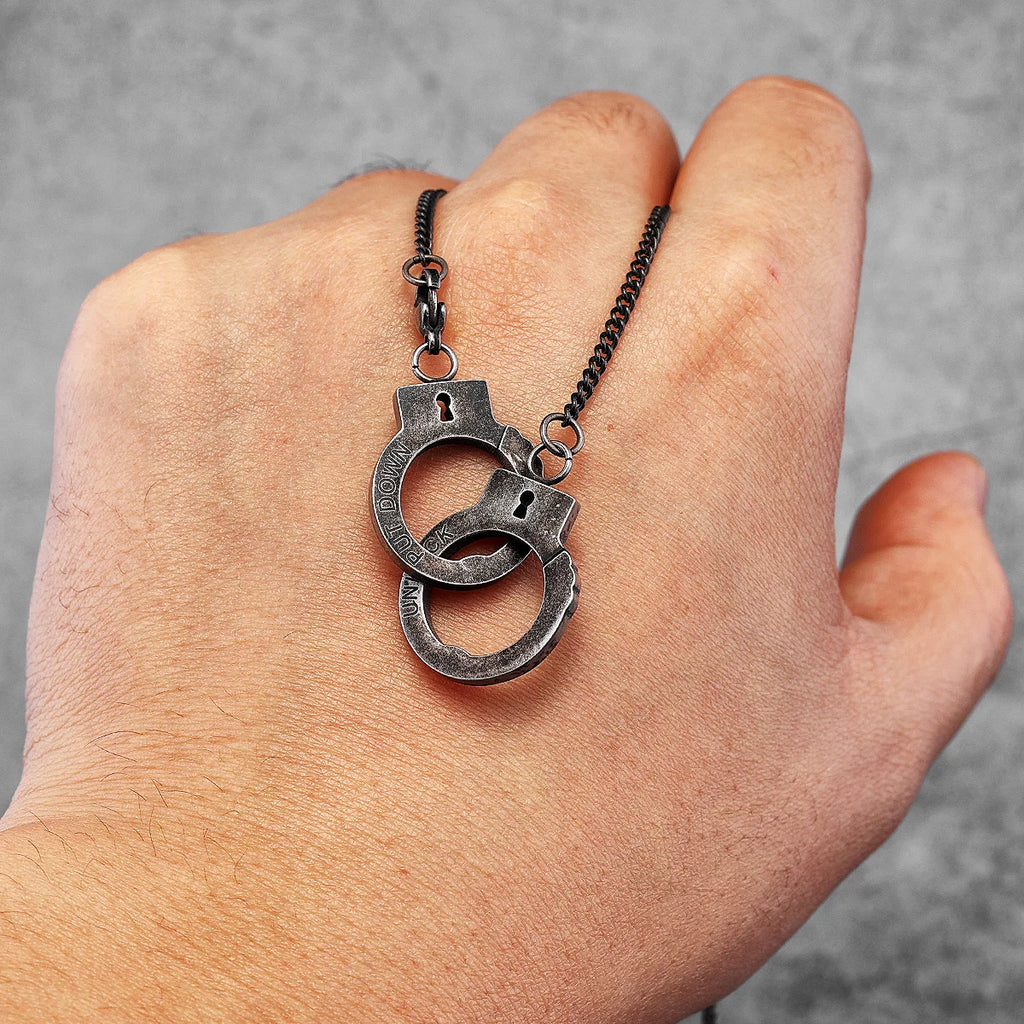 Vintage Handcuffs Pendant Necklace Chain — Stainless Steel