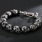 Punk Gothic Stainless Steel Skeleton Jewelry Full Skull Heads Chain Man Bracelet for Men Black Plastic Beads Bracelets