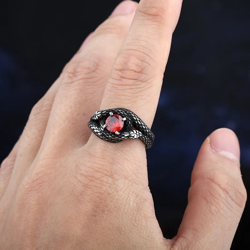 2023 New Vintage 316L Stainless Steel 3D Snake Ring With Red&Green StoneAnimal Fashion jewelry For Man Women Boyfriend