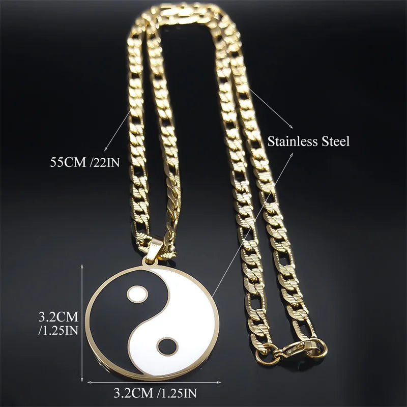 Yin Yang Pendant Necklace for Men Stainless Steel Gold Color Chinese Taoism Ba Gua Taichi Sign Necklaces Jewelry Gifts