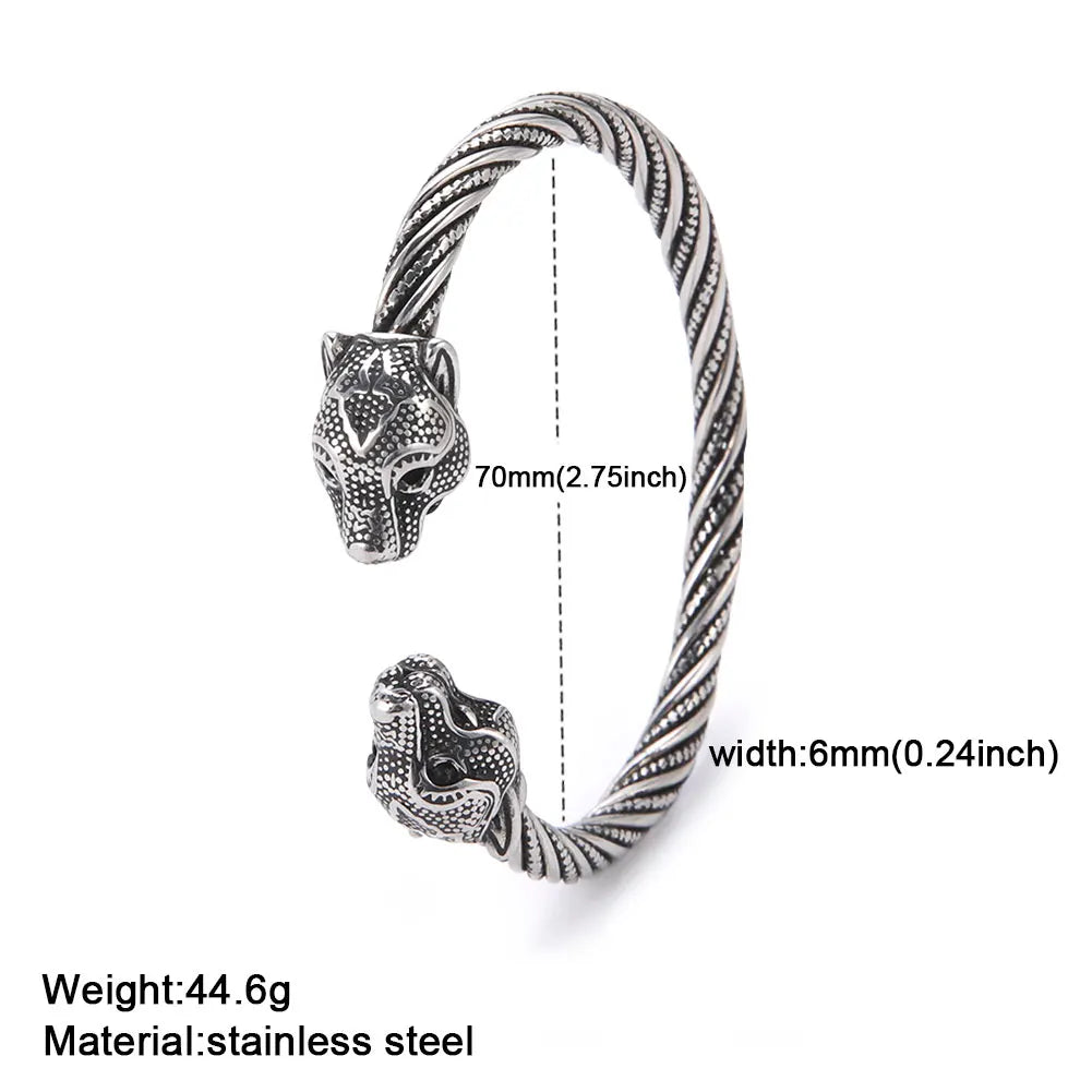 My Shape Viking Animal Cuff Bangles for Men Punk Wolf Lion Leopard Skeleton Stainless Steel Bracelet Nordic Vintage