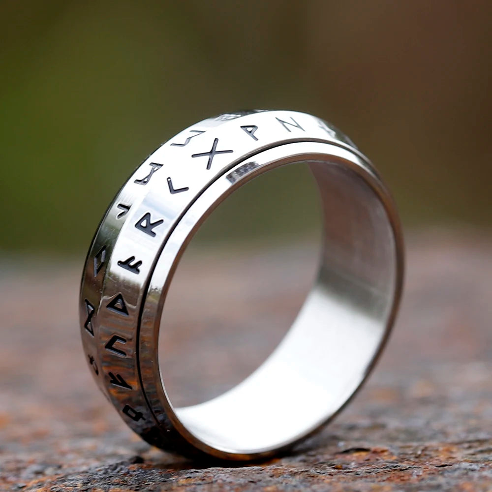 2024 NEW Rotatable Men's 316L stainless steel rings retro Odin Viking  rune for teen RING Amulet fashion Jewelry Gift