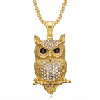 Iced Out Owl Gold Pendant Necklace