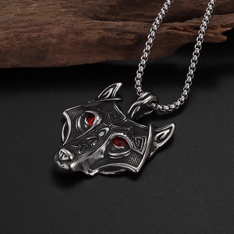 Celtic Wolf Head Pendant Necklace Silver