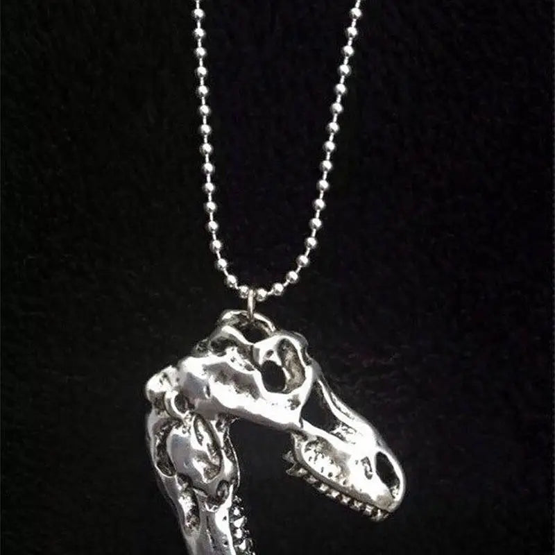 Tyrannosaurus Rex Dinosaur Skull Pendant Long Necklace Goth Teeth
