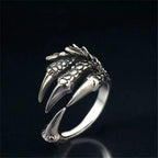 Stainless Steel Vintage Silver Dragon Claw Adjustable Opening Ring Tibetan silver Eagle Animal Rings for Men Women Punk