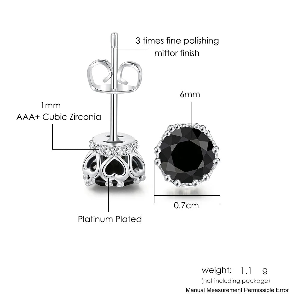Black Crystal Stud Earrings — Silver