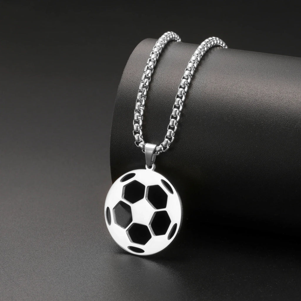 Skyrim Soccer Pendant Necklace for Men Stainless Steel Long Box Chain Fashion Cool Sports Ball Jewelry Gift Wholesale 2026