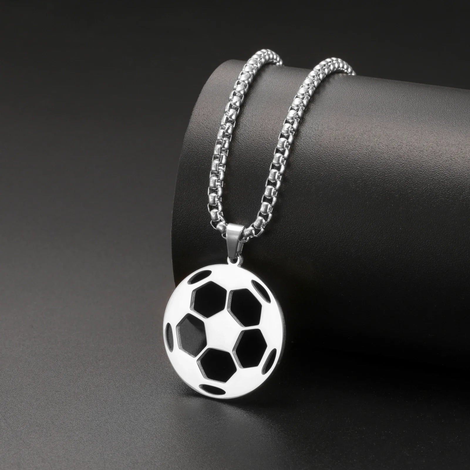 Skyrim Soccer Pendant Necklace for Men Stainless Steel Long Box Chain Fashion Cool Sports Ball Jewelry Gift Wholesale 2026