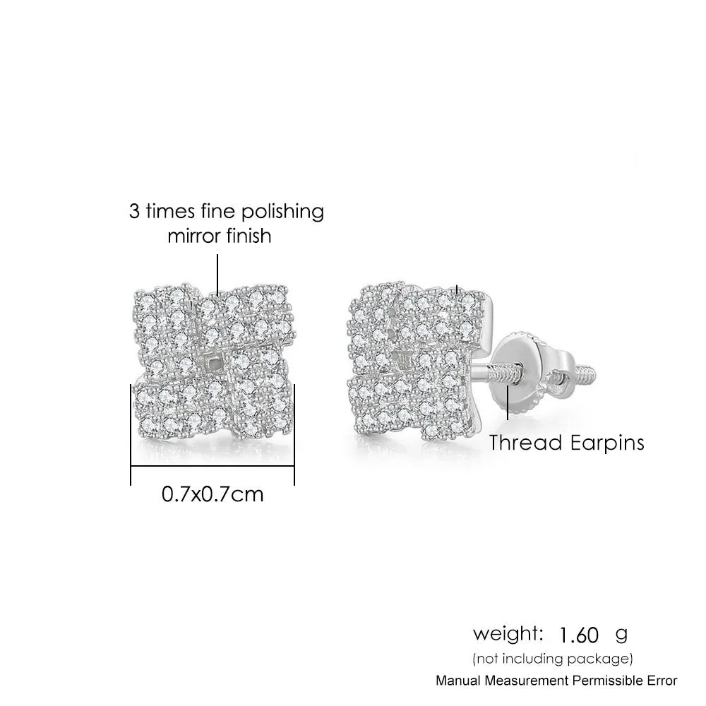 Iced Out Round Square Stud Earrings — Gold