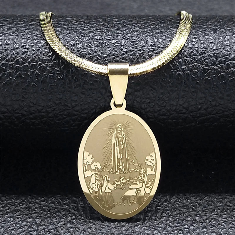 Virgin Mary Prayer Medal Necklace — Stainless Steel