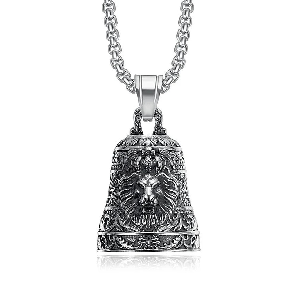 Gothic Lion Head Bell Pendant — Stainless Steel
