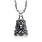 Gothic Lion Head Bell Pendant — Stainless Steel
