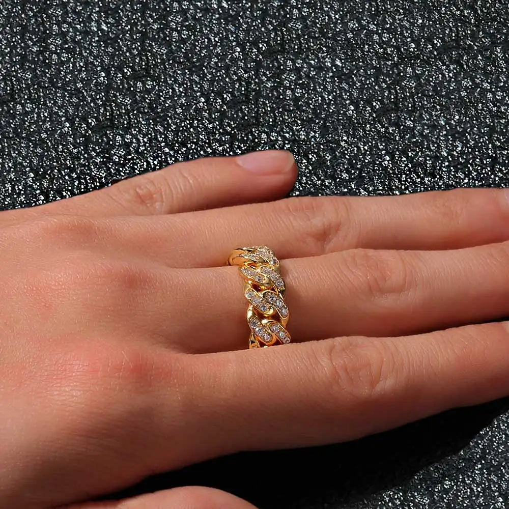 925 Silver Iced Out Cuban Ring VVS Moissanite