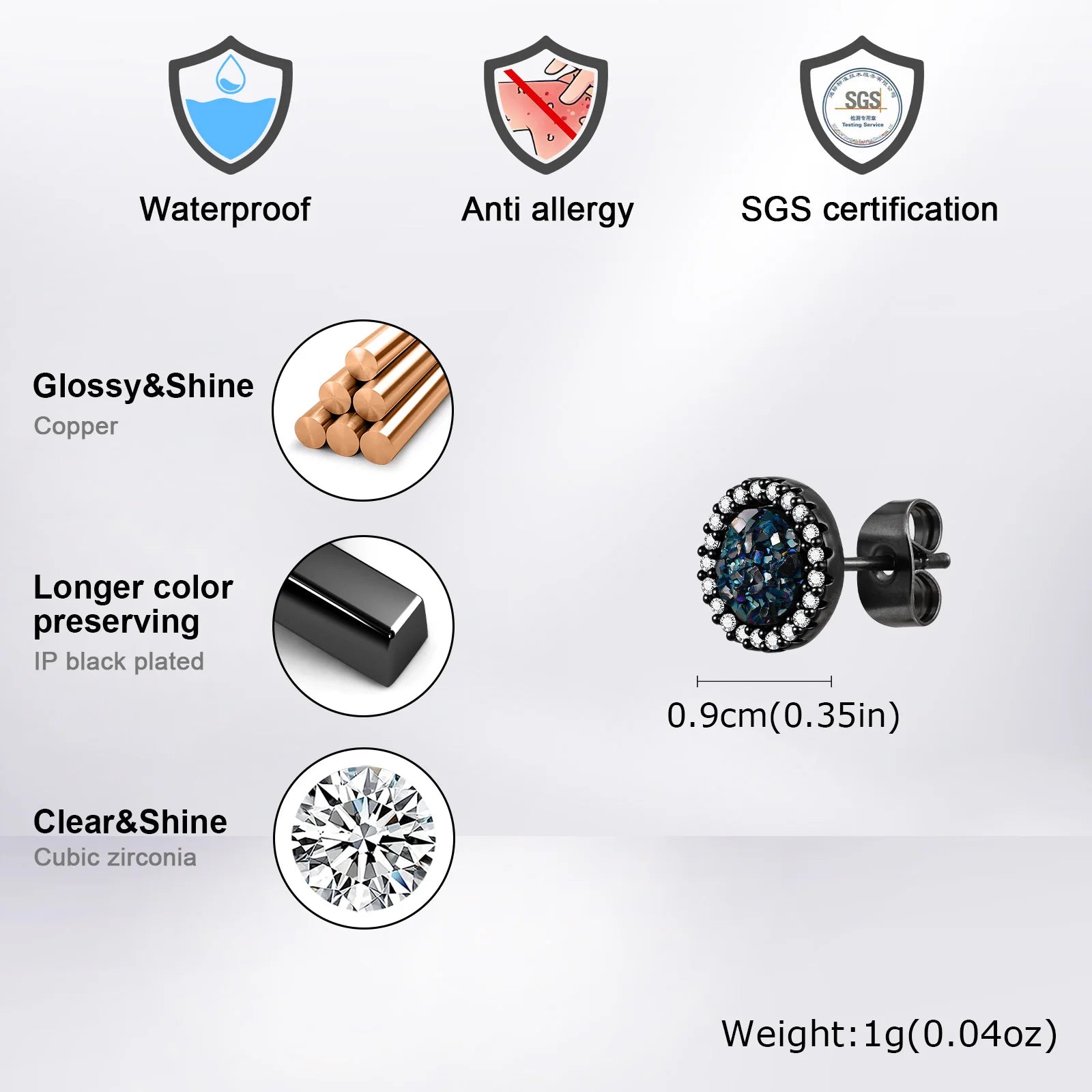 Zircon Stud Earrings — Stainless Steel
