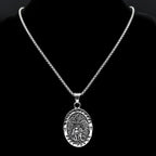 Archangel Saint Michael Pray for Us Stainless Steel Chain Necklace for Women Men Silver Color Oval Pendant Necklaces