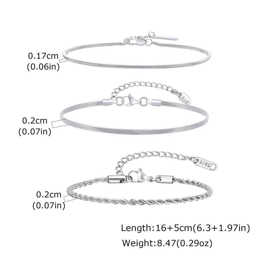 Thin Chain Bracelet Set 3pcs — Silver
