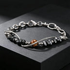 Double-Layer Black Natural Stone Bead Bracelet — Stainless Steel