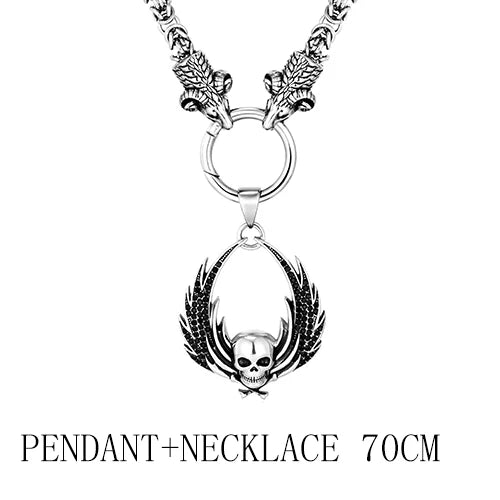 Fallen Angel Wings Skull Pendant Necklace — Stainless Steel