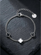 Cross Black Contrast Charm Bracelet — Stainless Steel