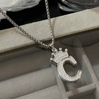 Freetry 26 Letters A-Z Zircon Crown Pendant Necklace for Women Men Punk Initial Alphabet Necklaces Hip Hop Choker Chain