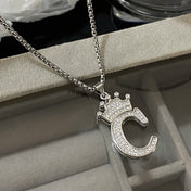 Iced Initial Letter Crown Pendant Necklace — A-Z