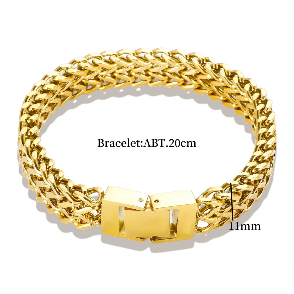 Hip Hop Stainless Steel Chunky Heavy Gold Color Bracelet Thick Texture Link Chain Rock Bracelet for Men Women