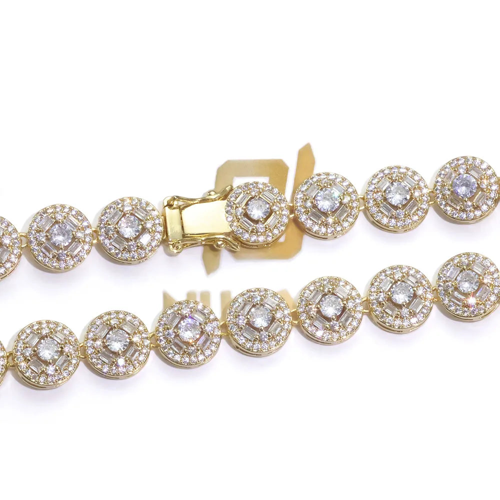 Gold Tennis Necklace Iced Out T-Square Mixed Inlay