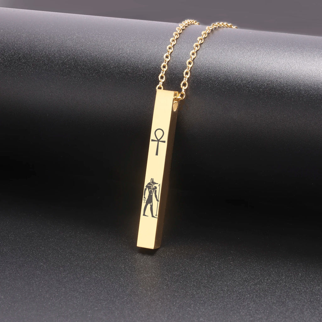 Lemegeton Egyptian Cat Goddess Bastet Necklace Stainless Steel Ancient Egypt Ankh Cross Symbol Necklaces Square Amulet