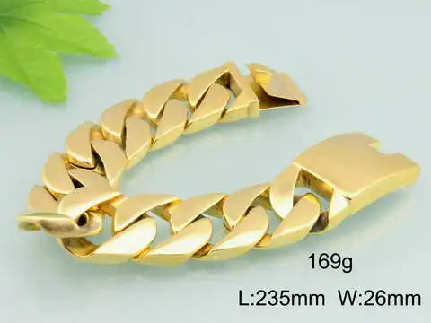 26mm Punk Rock Stainless Steel Rhombus Cuban MIami Link Chain Bracelets for Men Hip Hop Rock Jewelry Gold Color