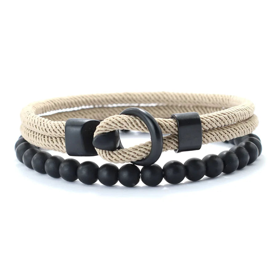 Fashion Mens Bracelet Set Lucky Thread Wrap Braclet Meditation Onyx Stone Beads Braslet Hombre Hand Accessories Fabric