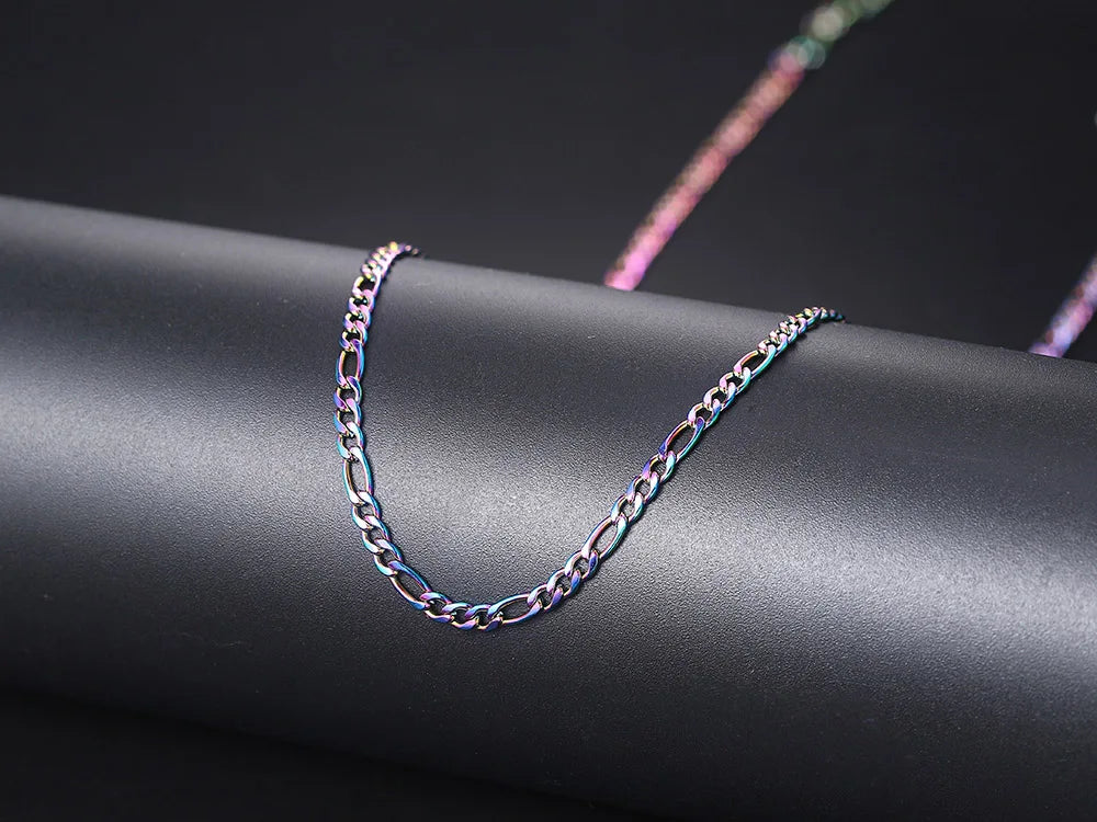 Gold Figaro Cuban Chain Necklace 3MM Stainless Steel