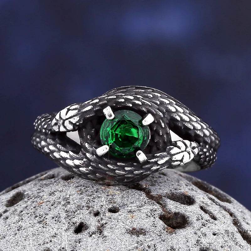 2023 New Vintage 316L Stainless Steel 3D Snake Ring With Red&Green StoneAnimal Fashion jewelry For Man Women Boyfriend