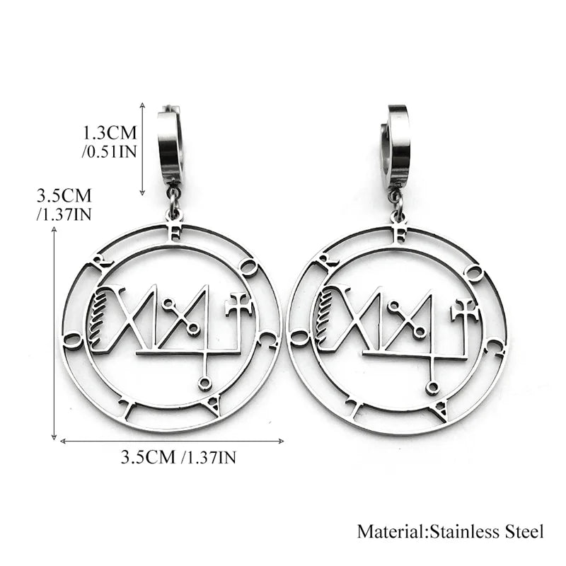 Baphomet Steel Earrings Sigeal Sigil Lucifer Satan