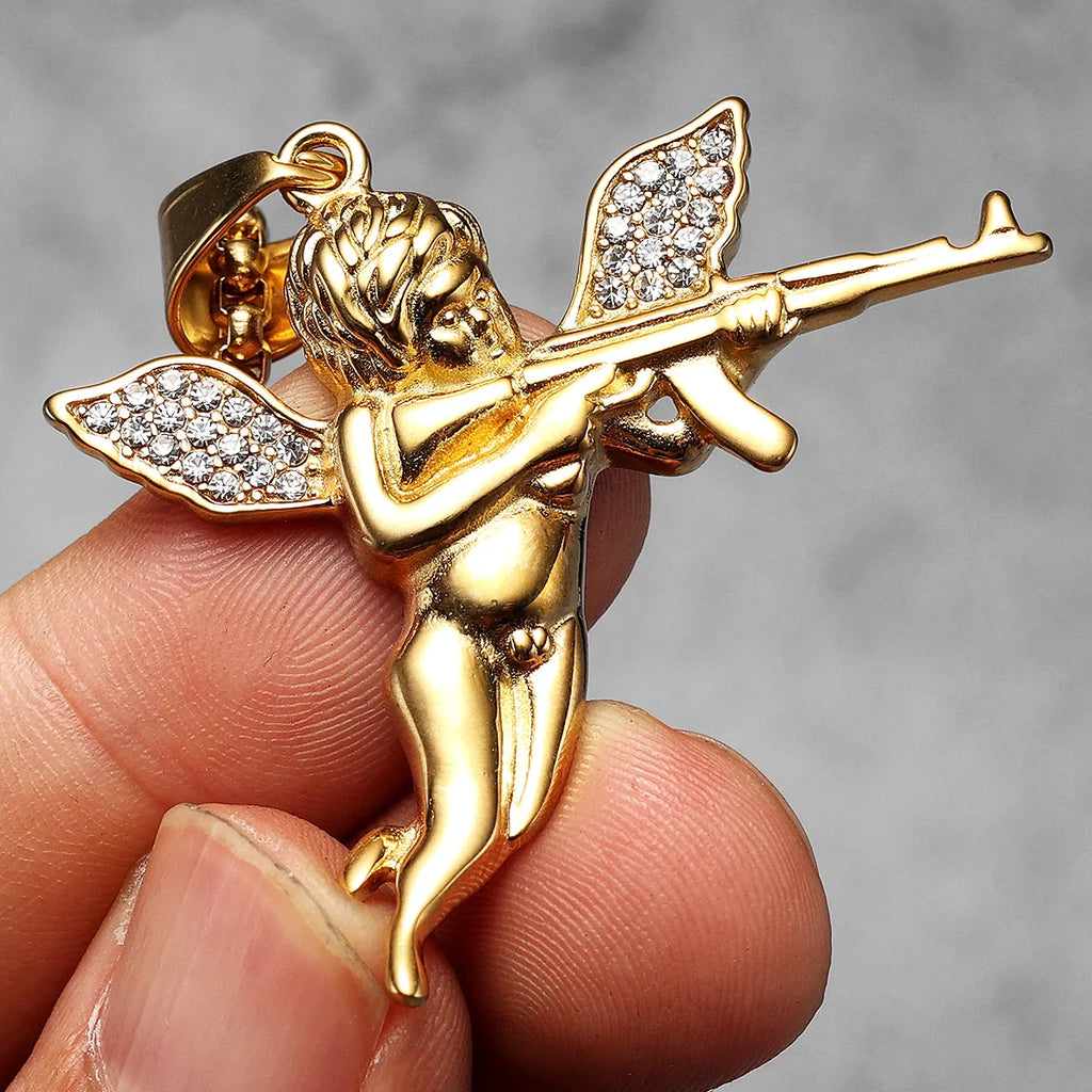 Angel AK47 Pendant Necklace — Stainless Steel