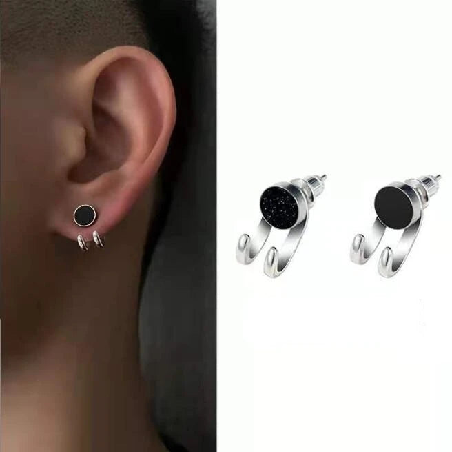 Double Claw Hook Stud Earrings with CZ Crystal for Men & Women