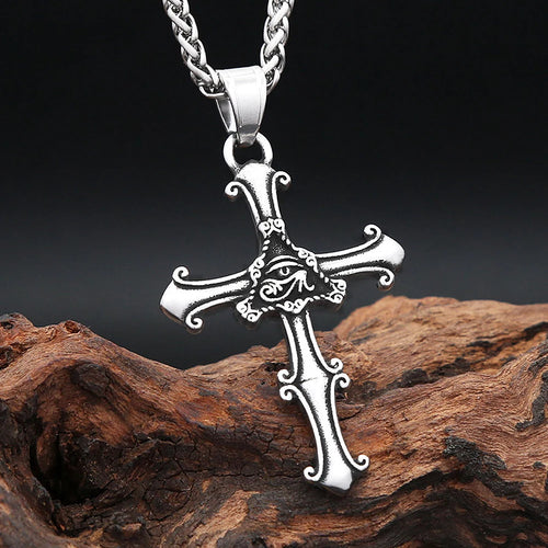 Cross Horus Eye Steel Pendant Vintage Egyptian