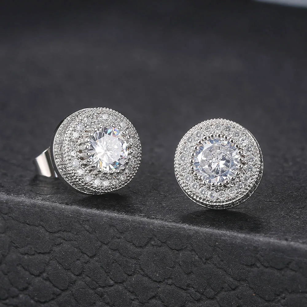 Iced Out Round CZ Piercing Stud Earrings for Men and Women
